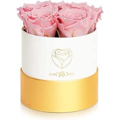 Amoroses Petite - Dāvanu kastīte 5 mūžīgās stabilizētās rozes - elegants īstu ziedu pušķis | Mātes diena (balta kaste ar rozā rozēm)