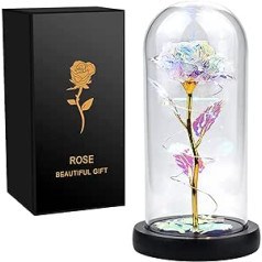 Galaxy Rose in Glass with LED Light, Colorful Rose Flower Gift for Valentine's Day Wedding Anniversary (Colorful)