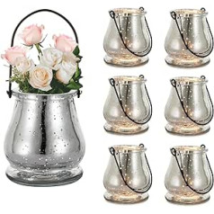 Inweder Tea Lights Candle Holder Glass Hanging Candle Holder: 6 Silver Tea Light Holder Lantern Candle Holder Pillar Candles for Table Decoration Wedding Christmas Party or Home Decoration