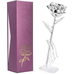 Forever Flowers Rose Geschenke für Mama, 24 K vergoldete Rose mit Halterung, Hochzeitsdekoration, Ornament, wunderbares Geschenk zum Valentinstag, Jahrestag (Silber)