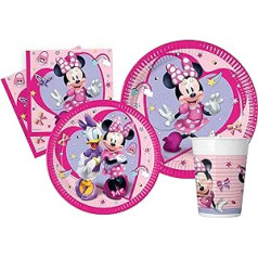 Ciao Disney Minnie Junioru galda piederumu komplekts 24 personām (112 gab.: 24 papīra šķīvji diametrs 23 cm, 24 papīra šķīvji diametrs 20 cm, 24 krūzes 200 ml, 40 papīra salvetes 33 x 33 cm)