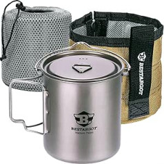 Bestargot 750ml Titan Becher Camping Topf Outdoor Tasse mit Isolierbeutel, Titan Camping Geschirr Set, Outdoor-Topf Kochgeschirr, Große Kapazität für Solo-Camping, Wandern, Bushcraft