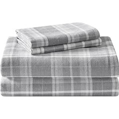 Laura Ashley Blätter Baumwollflanell-Bettwäsche-Set, Baumwolle, Mulholland Plaid grau, karaliene