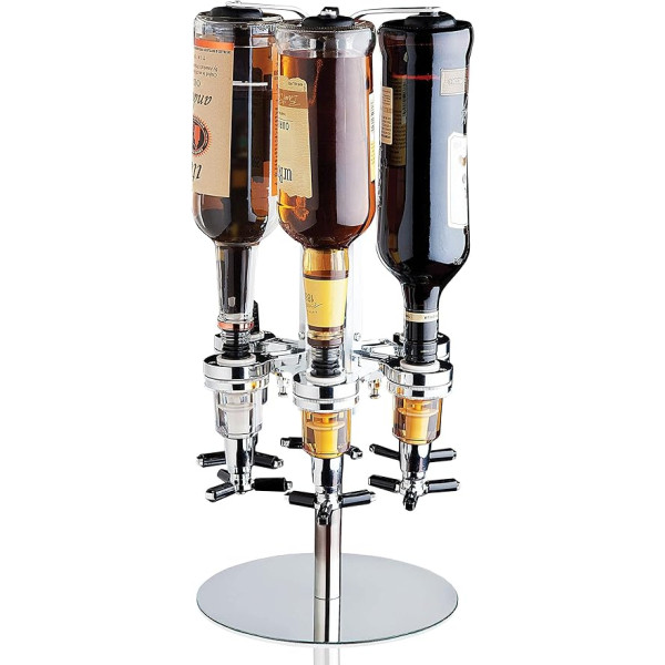 United Entertainment Bar Butler Carousel pudeļu turētājs 4 pudelēm, rotējošs kokteiļu dzērienu dozators Man Cave, mājas bārs, virtuve, 51 x 24,5 cm