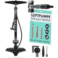 AARON Sport One - Bicycle Pump for All Valves with Pressure Gauge - Floor Pump for Road Bike, E-Bike, Mountain Bike, Air Pump for French Valve, Car Valve, Bicycle Valve and Adapter