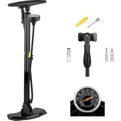 3min19sec Pro Bicycle Pump - Floor Pump Steel - Top Positioned Pressure Gauge - Air Pump for Bicycle, MTB or Road Bike with Soft Grip for All Valves - High Pressure up to 11 Bar 160 psi