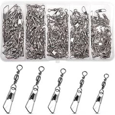 SILANON Fishing Barrel Swivels with Safety Snaps, 145 Pieces Fishing Barrel Snap Swivels Stainless Steel Safty Interlock Snaps Freshwater Saltwater Fishing Swivels Tackle Connector