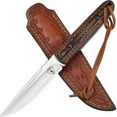 AUBEY Hunting Knife Fixed Blade, Sharp Outdoor Knife with D2 Steel Blade, G10 Handle, Leather Sheath - Full Tang Ride Knife for Hunters, Camping, Fishing, Hiking