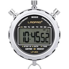 Laopao Digital Stopwatch Handheld Large LCD Display Waterproof Daily Alarm 1/100 Second Precision Timer for Football Sports Training