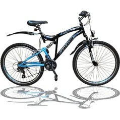 26-Inch Mountain Bike with Full Suspension & Lighting, 21 Speed, Shimano OXT Black