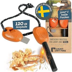 Light My Fire Steel ar avārijas svilpi - Swedish Firesteel Bio Army 12 000 aizdedzes - diametrs 10 mm - Magnesium Fire Starter āra kempings un medības - Firestone Survival Ražots Zviedrijā, oranžs