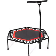 SportPlus Fitness Trampoline for Home with Grab Bar (5-Way Height Adjustable), Soft Rubber Rope Suspension, Very Quiet, Optional with Free Gymondo Membership