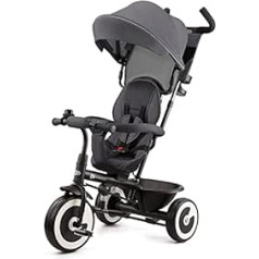 Kinderkraft ASTON Tricycle from 9 Months to 25 kg, Children's Tricycle with Push Bar, Rotating Seat Forward and Reverse Drive, Fold-Out Hood with Sun Protection, Drink Holder Basket in Set, Grey