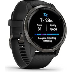 Garmin Venu 2/2S GPS fitnesa viedpulkstenis ar Ultra Sharp 1,3/1,1 collas (3,3–2,8 cm) AMOLED skārienekrānu, visaptverošām fitnesa un veselības funkcijām, vairāk nekā 25 iepriekš instalētiem sporta veidiem, Garmin mūziku un Garmin Pay