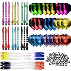 BIPY 107/Pack Dart Shafts and Flights Set in 2BA Medium Aluminium Metal and Plastic Shafts 2D Flights and O-Rings Professional Dart Accessory Set Perfect Accessory for Indoor Dart Games