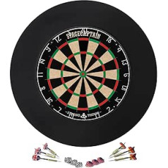 Stagecaptain DBS-1715 Bullseye Pro smiginio lenta su rodyklėmis, profesionali plieninė smiginio lenta, pagaminta iš sizalio, smiginio lenta su plonais laidais, smiginio lenta su 6 smiginiais ir 4 skrydžių rinkiniai, rinkinys su gaudymu