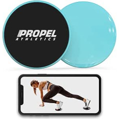 PROPEL ATHLETICS komplekts ar 2 Premium Core slīdņiem ar bezmaksas treniņu video un ceļojumu somu abpusēja cietkoksnes vai paklāja vēdera treniņu aprīkojumam Bīdāmo disku slīdnis treniņiem