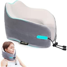 KEEPMOV Memory Foam Travel Pillow: Kakla spilvens ceļojumiem - Lidmašīnas spilvens ar 360 grādu galvas balstu | Pārnēsājams regulējams ceļojumu spilvens automašīnām un vilcienu autobusiem (pelēks)