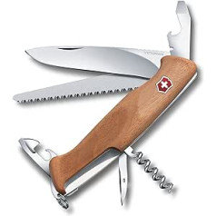 Victorinox Ranger Wood 55 kabatas nazis / nazis (10 funkcijas, ieskaitot bloķējošo asmeni un skrūvgriezi), brūns