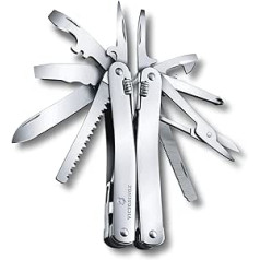 VICTORINOX Swiss Tool Spirit X, 24 funkcijas, Šveicē ražots daudzfunkciju rīks ar fiksējošo asmeni, sudraba, komplektā korpuss