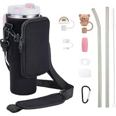 Water Bottle Holder with Strap and Bag for Stanley Cup with Handle, Water Bottle Carry Bag with Straw and Straw Cover for Hiking, Camping, Travel, Cup Accessories for Stanley