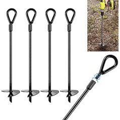 Ground Anchor, AGPtEK 4 Packs Ground Anchor Set with 38 cm (15 Inches) Long and 1/2 Inch Thick Ground Anchor Heavy Duty Ideal for Tents, Canopies, Sheds, Trampoline and Swings