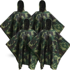 Panitay 4 pack maskēšanās lietus pončo lielapjoma Camo lietus rīki militārā Camo medību pončo ūdensizturīgs unisex armijas pončo āra Camo lietusmēteļa pajumte medībām, makšķerēšanai, kempingiem,