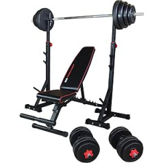 TrainHard® Premium svaru sols, regulējams presēšanas sols ar hanteles statīvu, hanteles statīvs plus stienis, hanteles komplekts, svari 60kg - 100kg, no kuriem izvēlēties