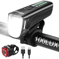 toptrek Bicycle Light Set, 100 Lux Bicycle Light with 4 Lighting Modes, Bicycle Light Front Rear Light StVZO Approved, LED Bicycle Light Set, USB Rechargeable with Type-C, Bicycle Lamp IPX5 Rainproof