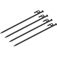 sourcing map Tent Pegs Steel Heavy Tent Pegs Camping Stakes 40cm with Hooks for Outdoor Hiking Canopy Tarp Black 4 Pack