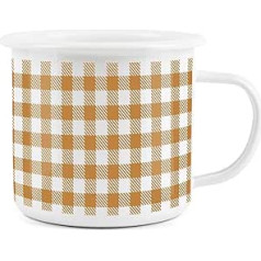 Orange Gingham Enamel Mug - White Camping Novelty Durable Hot Drinks Outdoor Cup for Travel Picnic Home Hiking