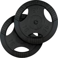 ScSPORTS® svaru plāksnes - komplekts, 4x0,5/1,25/2,5/5 kg, 2x10/15 kg, 1x20 kg, 31mm, čuguns, tri-grip, āmura apdare, melns - svaru šķīvju komplekts, svara plāksnes