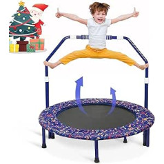 36 Inch Kids Trampoline Foldable Fitness Jump Trampoline with Adjustable Foam Handrails and Safety Pads, Mini Backboard for Practising, Jumping, Indoor/Outdoor, for Toddlers