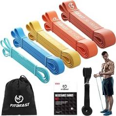 FitBeast vilkšanas lentu komplekts, 5 dažādu līmeņu pretestības lentes gumija (daudzkrāsains 5-100 LBS)