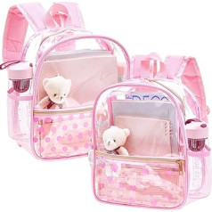 2-teiliges Rucksack-Set, transparent, Stadion-zugelassen, 30,5 x 30,5 x 15,2 cm, transparente Mini-Rucksäcke für Stadion, Konzert, Sport, Schule, Rosa und transparent, 30.5 x 30.5 x 15 cm