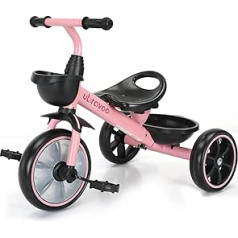 UBRAVOO vaikiškas triratukas, kūdikių triratukas, 3 ratų dviratis 2,5–5/2–4 metų berniukams ir mergaitėms, triratukas su laikymo krepšeliu priekyje ir gale, rožinė