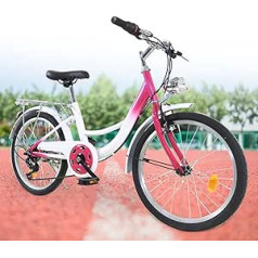 GMSLuu 20 collu bērnu velosipēds, 6 ātrumu, bērnu meiteņu velosipēds, rozā bērnu velosipēds, pilsētas velosipēds ar gaismu bērniem no 12 līdz 16 gadiem