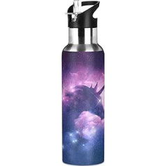 Kcldeci Galaxy miglājs Unicorn sporta ūdens pudele 590 ml salmu vāks, necaurlaidīgs ar vakuumu, nerūsējošais tērauds, karsti auksts tērauds ar dubultām sienām termokrūze, ūdens pudele, standarta metāla ēdnīca