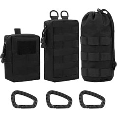 Taktiskās vidukļa somas 3 Pack Molle Bag Compact Tactical Molle Pouch EDC Pouch Militārā kompaktā jostas soma Daudzfunkcionāla jostas soma ar 3 āķiem kempingam Pārgājieni Riteņkāpšana, melna, modes