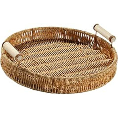 XENITE 1 Piece Rattan Fruit Bowl, Hand-Woven Seagrass Basket with Handles, Fruit Rattan Basket, Centrepiece Tray, Woven Fruit Bowl, Rattan Fruit Basket, Tea Tray, PP Breakfast Fresh Bowl Basket