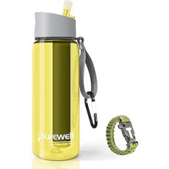 Purewell filtrēta ūdens pudele bez BPA ar četrpakāpju integrētu filtra salmiņu kempingiem, pārgājieniem, mugursomām un ceļojumiem