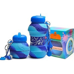 CARESWAY bērnu ūdens pudele ar atslēgu piekariņu - 500 ml Girls & Boys Shark bērnu ūdens pudele - salokāma bērnu ūdens pudele, kas nesatur BPA - bērnu ūdens pudeles skolai (haizivs)