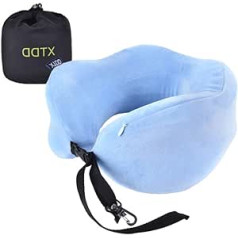 DDTX Travel Pillow 100% Pure Memory Foam Kakla spilvens Elpojošs Pārvalks Mazgājams Lidmašīnas Ceļojuma Izmērs Pieaugušajiem Pelēks, zils