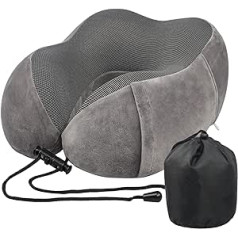 Travel Pillow Memory Foam Neck Pillow with Fastening Straps Soft Comfortable Airplane Neck Support Pillow for Travel Car Home Office