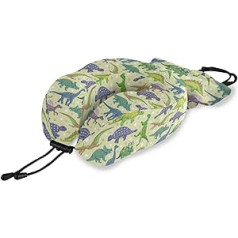 QMIN Travel Pillow Dinosaur Animal Pattern Atmiņas putas kakla spilvena atbalsts U formas spilvens Ergonomisks kakla spilvena ceļojumu komplekts tālsatiksmes lidmašīnām, auto vilcienam