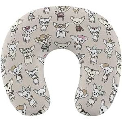 Oudrspo Cute Chihuahua Neck Pillow with Accessories for Sleeping, U Shaped Travel Pillow, Neck Support Pillow, Airplane Pillow for Home and Office