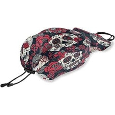 QMIN Travel Pillow Sugar Skull Rose ziedu raksts Atmiņas putas kakla spilvena balsts U formas spilvens Ergonomisks kakla spilvena ceļojumu komplekts tālsatiksmes lidmašīnām, auto vilcienam