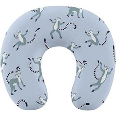 TRoki Striped Tail Lemur Neck Pillow - Comfy U-Shaped Memory Foam Headrest for Travel, Home, and Office