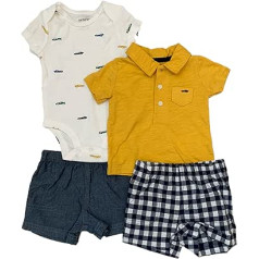 Carter's Baby Boy's 4-Piece Clothing Set, 1 Bodysuit, 1 Shirt, 2 Shorts (Yellow Car, 3 Months), Yellow car