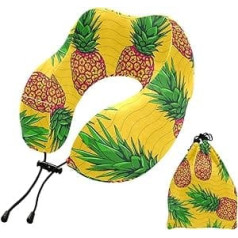 MCHIVER Ananas Tropische Früchte Nackenkissen zum Schlafen Memory Foam Reisekissen mit Aufbewahrungstasche Verstellbares weiches Kopf- und Nackenstützkissen für Flugzeug Camping Reisen Essentials